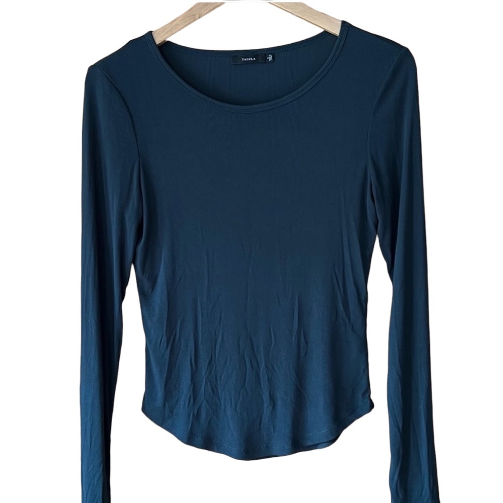 Talula scoop neck size L ribbed dark teal long sleeve stretchy top, like new